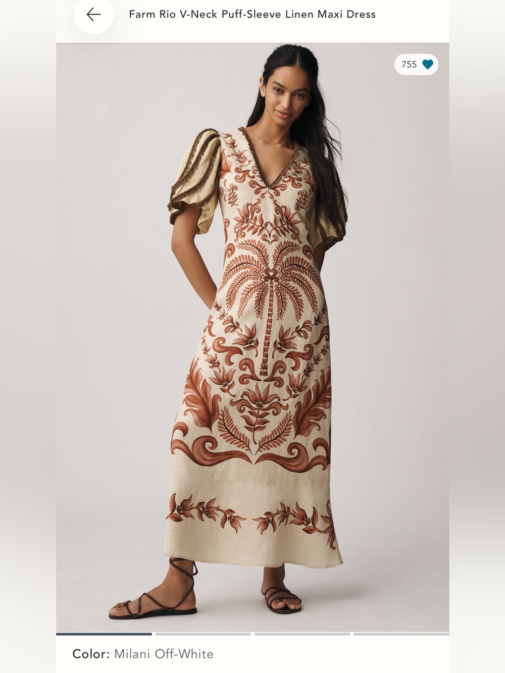 FARM Rio Off-White Maxi Dress with Terracotta Botanical Embroidery